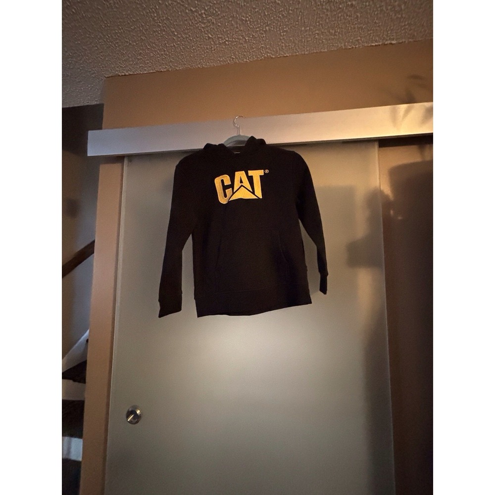 CAT (Caterpillar) Youth Logo Hoodie Medium 10/12 Pullover Kangaroo Pocket Black